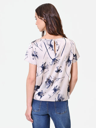 Navy Blue Floral-Print Blouse