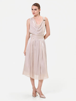Robe midi beige taupe à décolleté drapé