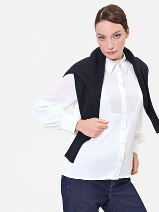 Chemise en georgette blanc crème avec empiècement géométrique