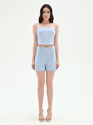 Pantalone corto cielo azzurro a vita alta