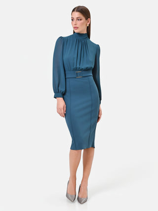 Teal Green Draped Sheath Dress