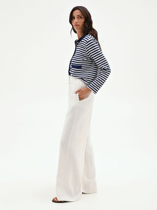 Cream White Palazzo Trousers with Central Crease