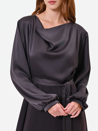 Abito midi marrone in raso