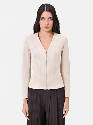 Short Beige Taupe Zip Coat
