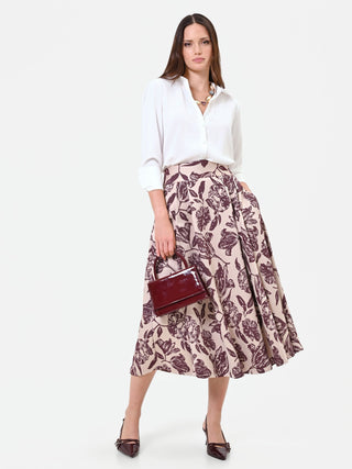 Jacquard-Rock mit floralem Muster in Bordeauxrot