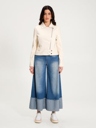 Smooth Faux Leather Jacket in Cream 