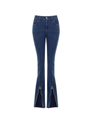 Pantaloni jeans blu con spacco frontale