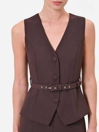 Brown cady jumpsuit with vest effect and belt