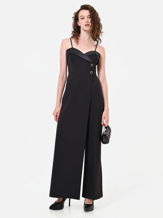 Black Bustier Jumpsuit with Glossy Lapel