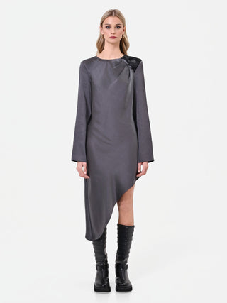 Robe midi asymétrique gris anthracite avec application