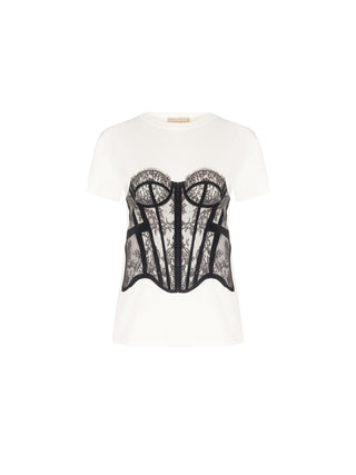 T-shirt écru à imprimé bustier en relief