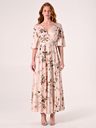 Langes Kleid mit Blumenmuster in Rosa