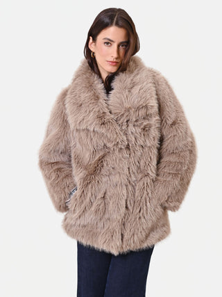 Taupe beige faux fur coat