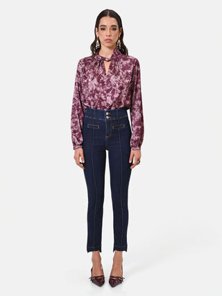 Navy Blue Corset-Waist Jeans