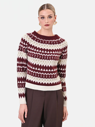 Jacquard-Pullover in Bordeaux mit geometrischem Muster