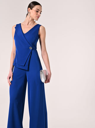 China Blue Waistcoat-Effect Jumpsuit