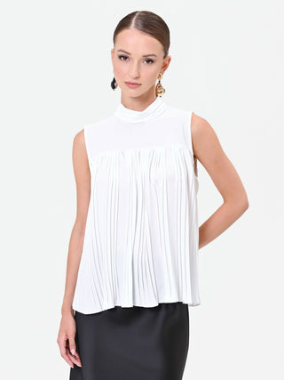 Cream White Pleated Sleeveless Top