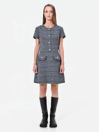 Abito corto in stuoia blu navy