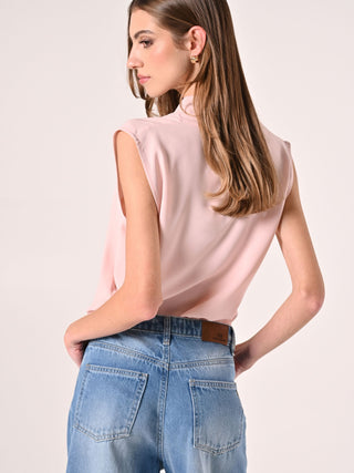 Pink Blouse with Fold-Over Neck