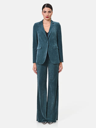 Teal Ribbed Single-Breasted Jacket