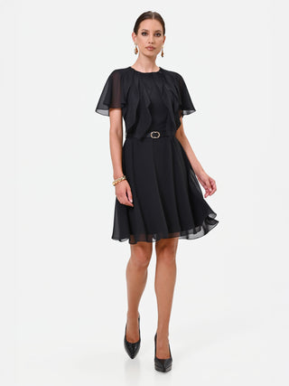 Short Black Georgette Dress with Ruffles