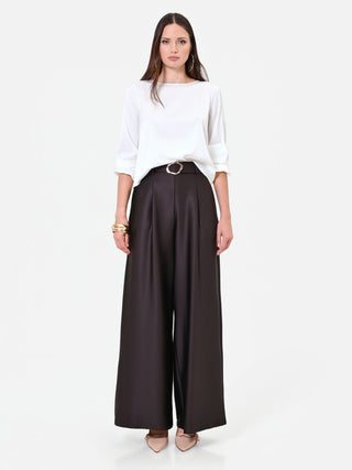 Dark Brown Belted Palazzo Pants