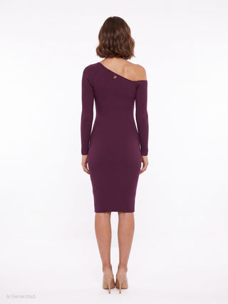 Burgundy viscose blend knit dress with cut-out details