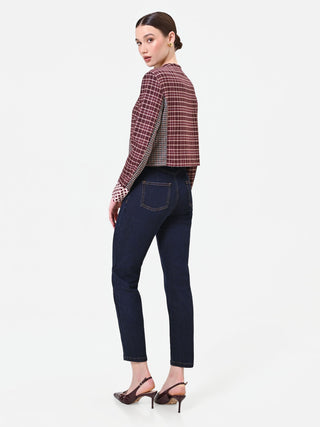 High-Waist Navy Button-Front Jeans