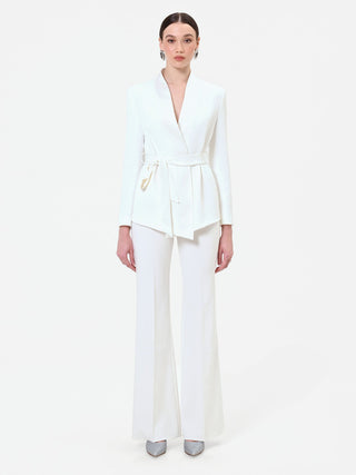 Giacca bianca con revers in raso