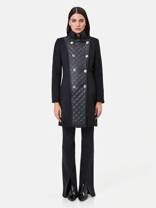 Black Coat with Quilted Insert and Gold Buttons