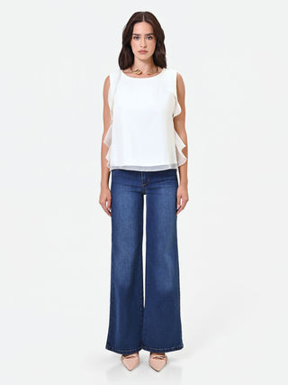 White Top with Ruffled Armholes