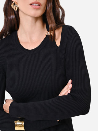 Black Viscose Cut-Out Sheath Dress