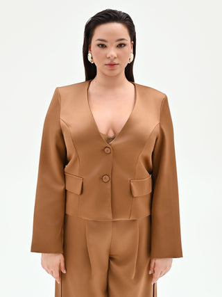 Curvy Bronze Satin Blazer