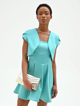 Coprispalla bolero turchese azzurro con maniche a cappuccio