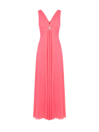 Robe coupe empire en crêpe georgette de couleur rose pâle