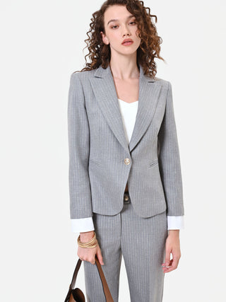 Light Grey Pinstripe Single-Breasted Blazer