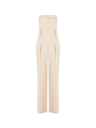 Tuta a fascia beige chiaro con gamba larga