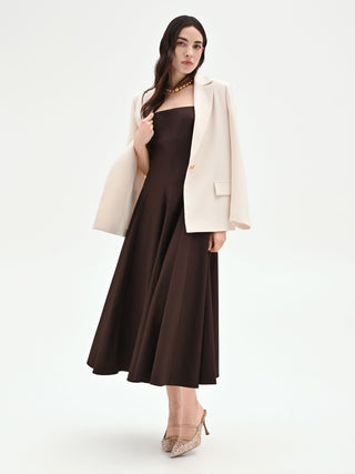 Czekoladowa rozkloszowana sukienka z popeliny