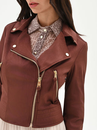 Chocolate faux suede biker jacket