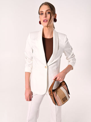 White Cotton Jacket with Contrasting Stitching