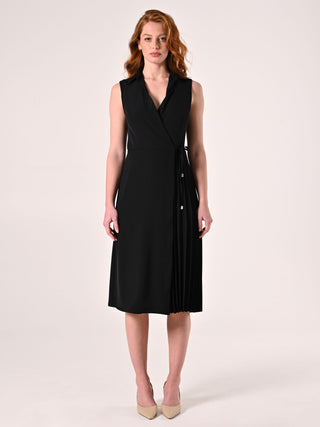 Robe portefeuille noire à plissé