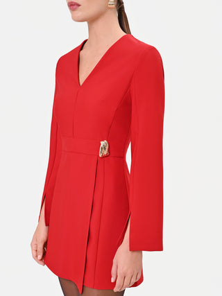 Dark Red Wrap-Effect Playsuit