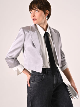 Silver Satin Cropped Jacket