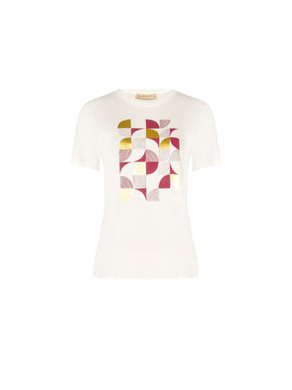 T-shirt panna con stampa grafica laminata