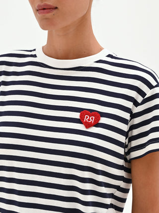 Blue Striped T-Shirt with Heart Patch