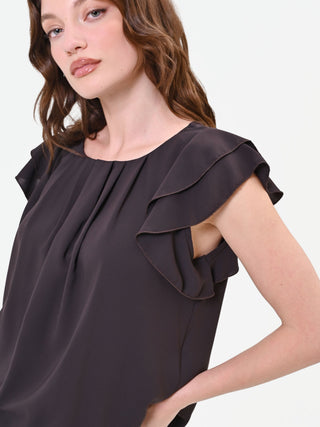 Blouse fluide marron à volants