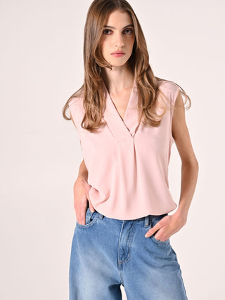 Pink Blouse with Fold-Over Neck