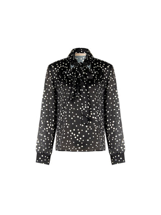 Black Polka Dot Blouse with Lavallière Tie