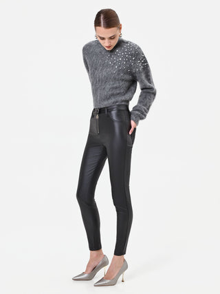 Leggings neri in similpelle con zip frontale