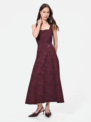 Falda midi burdeos de jacquard lamé